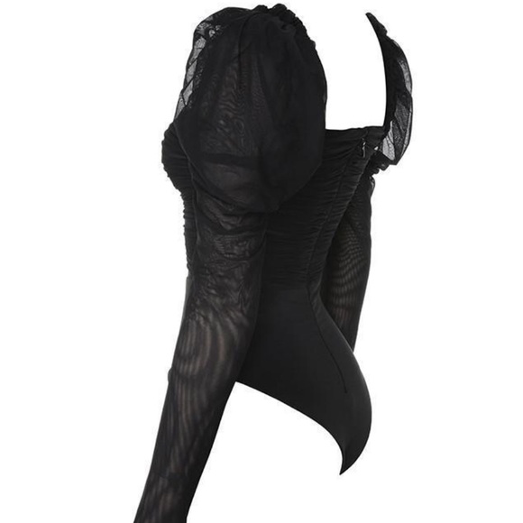 House of CB Black Emme Sheer Organza Tulle Bodysuit NWT - Picture 3 of 13